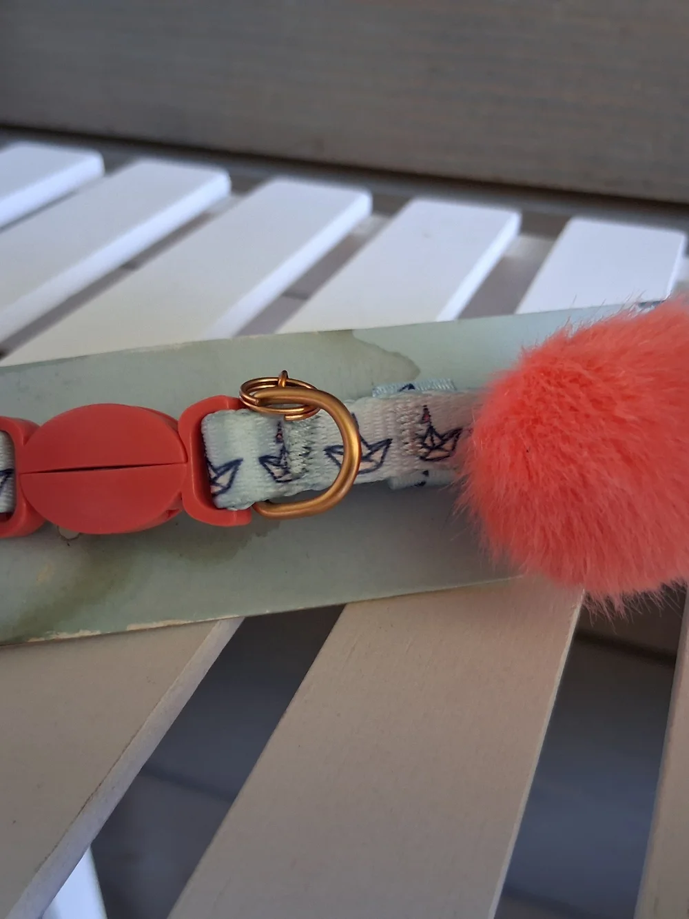 Adorable Nautical Collar with Fluffy Orange Pom Pom -